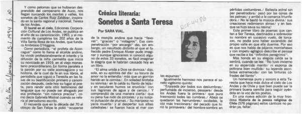 Sonetos a Santa Teresa  [artículo] Sara Vial.