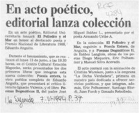 En acto poético, editorial lanza colección  [artículo].