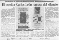 El escritor Carlos León regresa del silencio  [artículo] R. V.