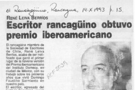 Escritor rancagüino obtuvo premio iberoamericano  [artículo].