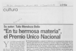 "En tu hermosa materia", el premio único nacional "En tu hermosa materia", el premio único nacional