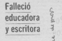 Falleció educadora y escritora Falleció educadora y escritora