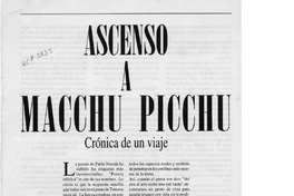 Ascenso a Macchu Picchu crónica de un viaje  [artículo] Pedro Correa Vásquez.