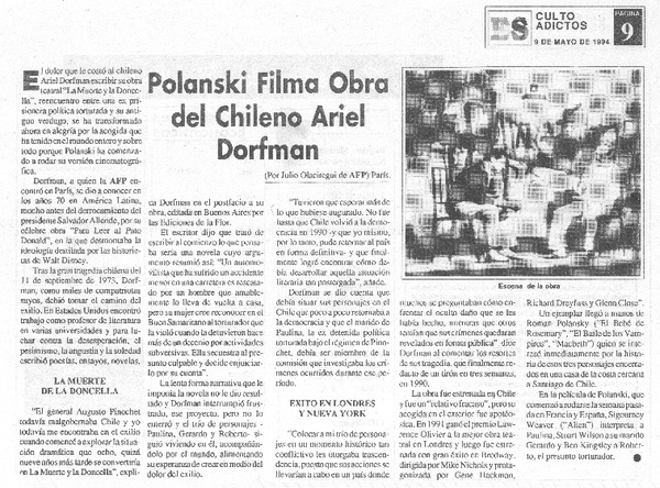 Polanski filma obra del chileno Ariel Dorfman