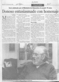 Donoso entusiasmado con homenaje  [artículo].
