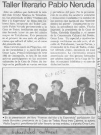 Taller literario Pablo Neruda  [artículo].