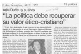 "La política debe recuperar su valor ético-cristiano"  [artículo].