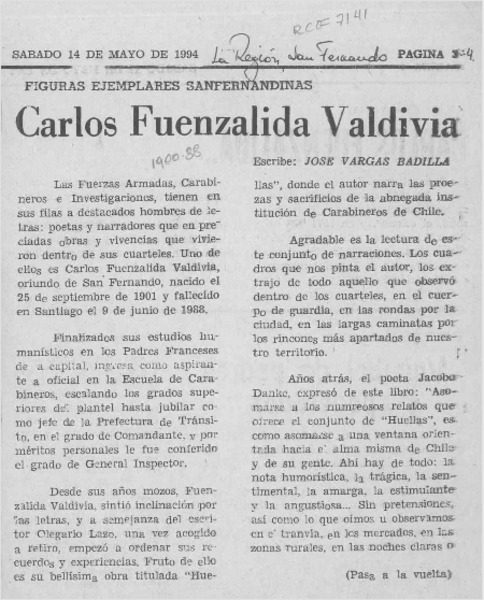Carlos Fuenzalida Valdivia  [artículo] José Vargas Badilla.