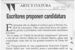 Escritores proponen candidatura  [artículo].