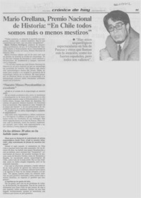 Mario Orellana, Premio Nacional de Historia, "En Chile todos somos más o menos mestizos"