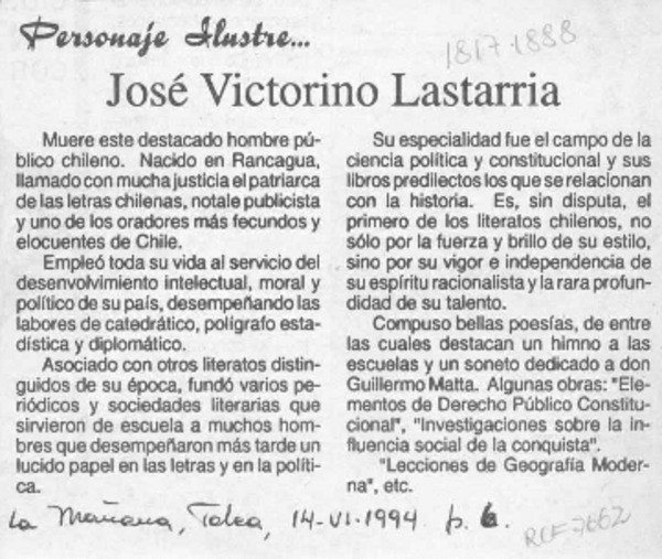 José Victorino Lastarria  [artículo].