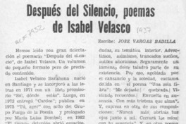 Después del silencio, poemas de Isabel Velasco  [artículo] José Vargas Badilla.