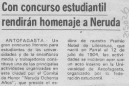 Con concurso estudiantil rendirán homenaje a Neruda