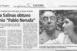 Alicia Salinas obtuvo premio "Pablo Neruda"  [artículo].