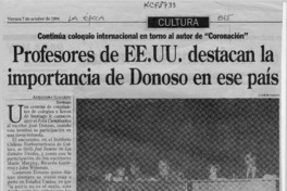 Profesores de EE.UU destacan importancia de Donoso en ese país  [artículo] Alejandra Gajardo.