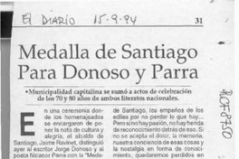 Medalla de Santiago para Donoso y Parra  [artículo].