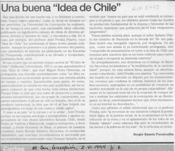 Una buena "idea de Chile"  [artículo] Sergio Ramón Fuentealba.
