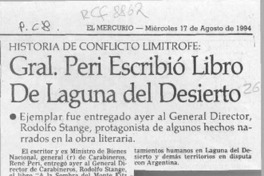 Gral. Peri escribió libro de Laguna del Desierto  [artículo].