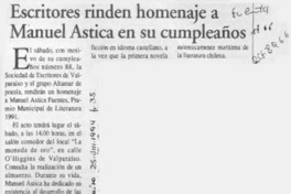 Escritores rinden homenaje a Manuel Astica en su cumpleaños  [artículo].