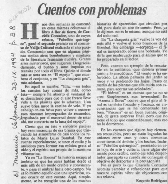 Cuentos con problemas  [artículo] Eugenio Rodríguez.