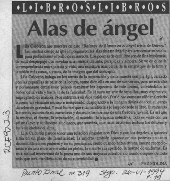 Alas de ángel  [artículo] Paz Molina.