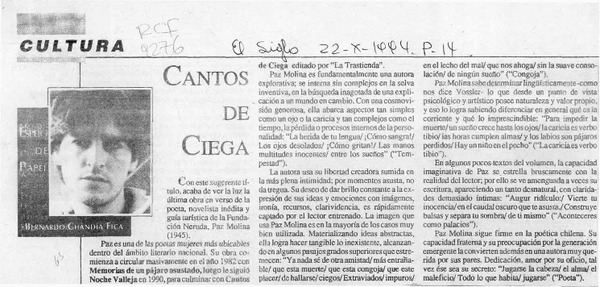 Cantos de ciega  [artículo] Bernardo Chandía Fica.