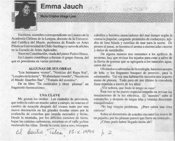 Emma Jauch  [artículo] María Cristina Aliaga Luna.