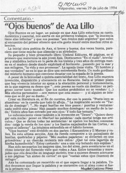 "Ojos buenos" de Axa Lillo  [artículo] Magdiel Gutiérrez Pérez.
