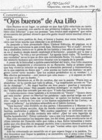 "Ojos buenos" de Axa Lillo  [artículo] Magdiel Gutiérrez Pérez.