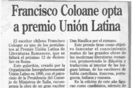 Francisco Coloane opta a premio Unión Latina  [artículo].