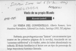 Viuda de su propio mundo  [artículo] Ricardo Loebell.
