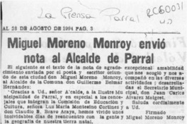 Miguel Moreno Monroy envió nota al Alcalde de Parral  [artículo].