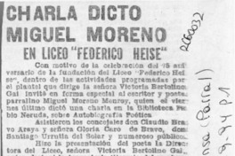 Charla dictó Miguel Moreno  [artículo].