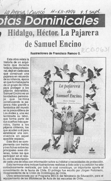 Hidalgo, Héctor, "La pajarera de Samuel Encino"  [artículo].