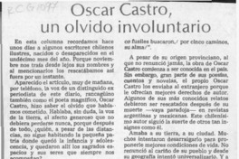 Oscar Castro, un olvido involuntario  [artículo] Hugo Rolando Cortés.