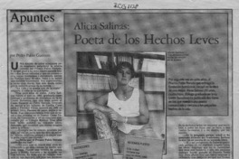 Alicia Salinas, poeta de los hechos leves  [artículo] Pedro Pablo Guerrero.