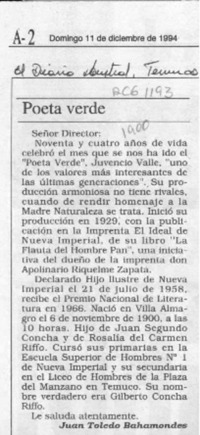 Poeta verde  [artículo] Juan Toledo Bahamondes.
