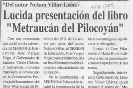 Lucida presentación del libro "Metraucán del Pilocoyán"  [artículo].