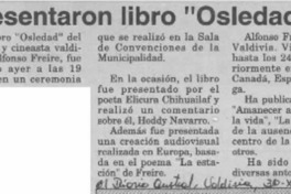 Presentaron libro "Osledad"  [artículo].