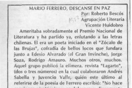 Mario Ferrero, descanse en paz  [artículo] Roberto Bescós.