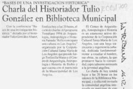 Charla del historiador Tulio González en Biblioteca Municicpal  [artículo].