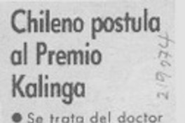Chileno postula al premio Kalinga Chileno postula al premio Kalinga