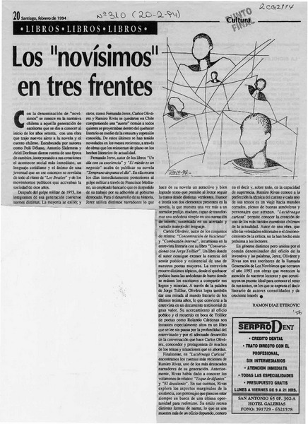 Los "novísimos" en tres frentes  [artículo] Ramón Díaz Eterovic.