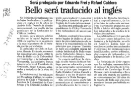 Bello será traducido al inglés  [artículo].