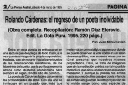 Rolado Cárdenas, el regreso de un poeta inolvidable  [artículo] Juan Mihovilovic.