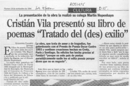 Cristián Vila presentó su libro de poemas "Tratado del (des) exilio"  [artículo] Alejandra gajardo.