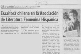 Escritora chilena en la Asociación de Literatura Femenina Hispánica Escritora chilena en la Asociación de Literatura Femenina Hispánica
