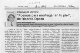 "Poemas para naufragar en tu piel", de Ricardo Opazo  [artículo] Edison Marcel Salgado Galaz.