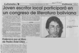 Joven escritor local participará en un congreso de literatura boliviana Joven escritor local participará en un congreso de literatura boliviana