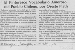 El pintoresco vocabulario amoroso del pueblo chileno, por Oreste Plath